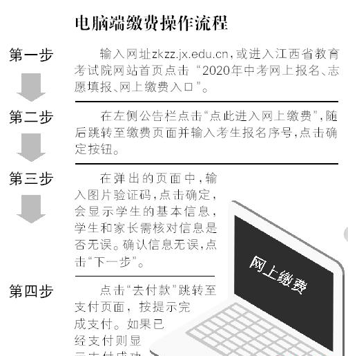 2020年江西省中考今起网上缴费流程
